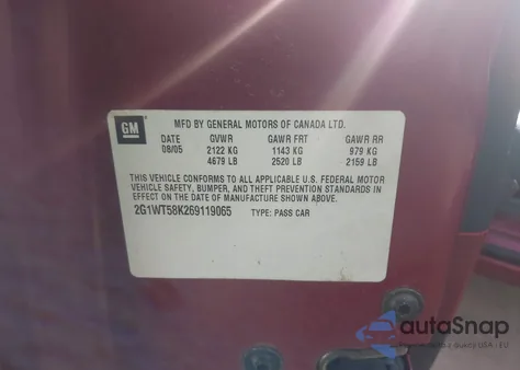 2006 Chevrolet Impala Lt из США, поврежденный, VIN 2G1WT58K269119065